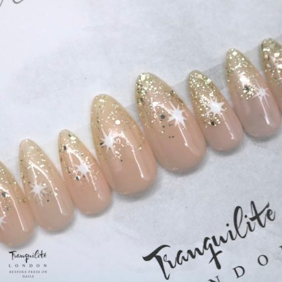 Sheer Golden Glitter Ombre With White Star Press on Nails | Nails | False  Nails | Fake Nails | Stick on Nails | Medium Almond - Etsy