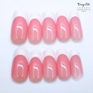 White French Tip With Pink Base Press On Nails | Nails | False Nails | Fake Nails | Stick On Nails | Medium Square