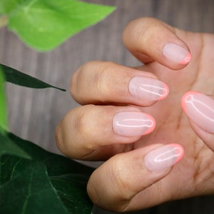 Peach Orange French Natural Press On Nails Nails False Nails Fake Nails Stick On Nails Short Oval image 2