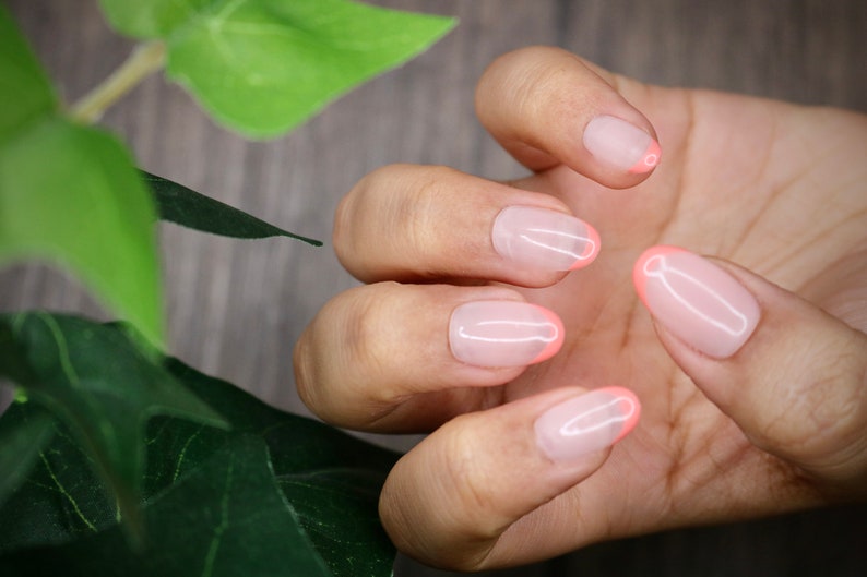 Peach Orange French Natural Press On Nails Nails False Nails Fake Nails Stick On Nails Short Oval image 2