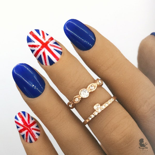Union Jack Flag Nail Art Inspired Nails Press On Nails | Ongles | Faux ongles | Faux ongles | Stick On Nails | Ovale court