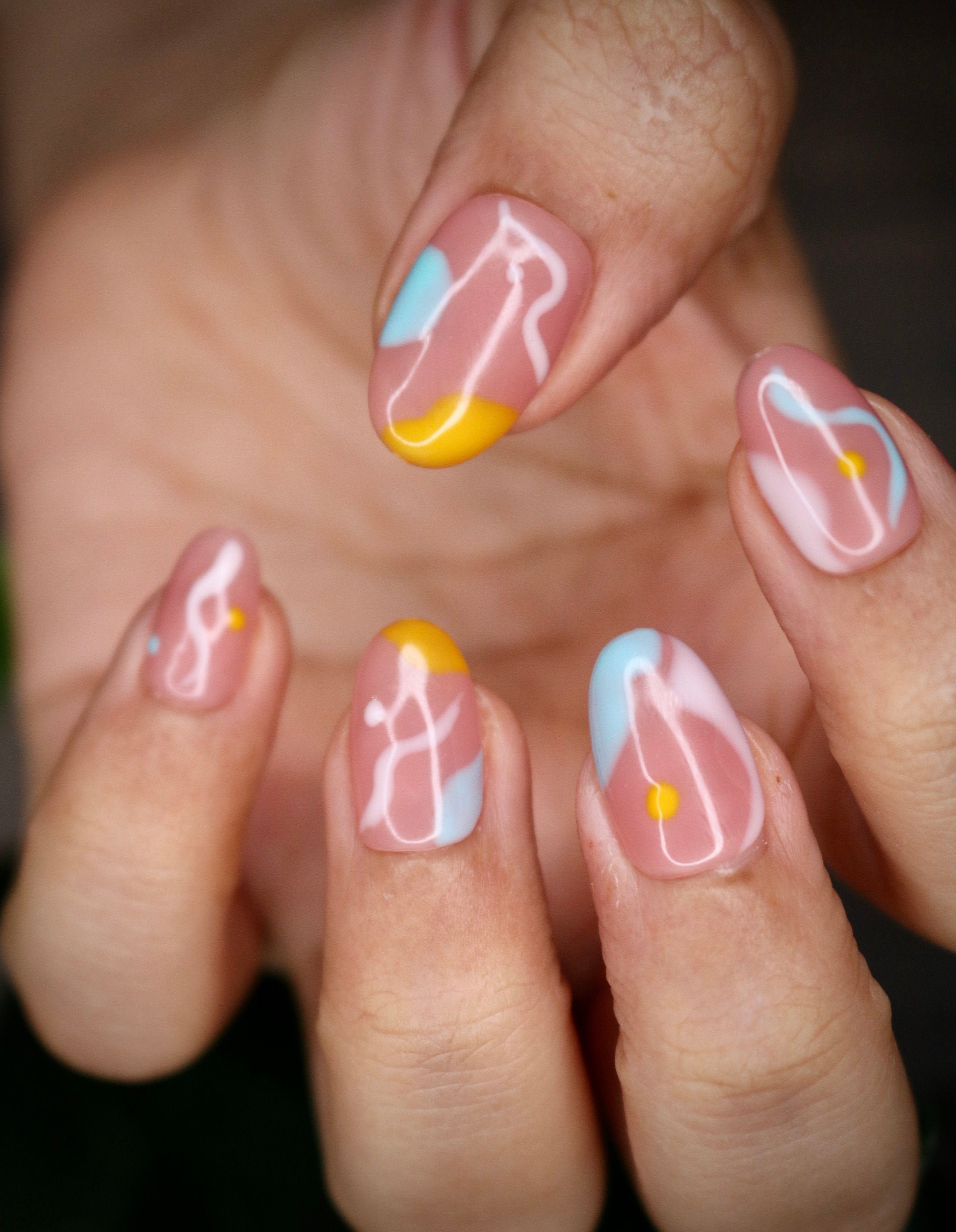 Abstract Nail Art Nude Bright Press on Nails Nails False - Etsy Abstract Nail Art Nude Bright Press on Nails Nails False - Etsy