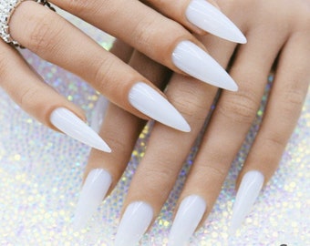 Milky Opal White Press On Nails | Nails | False Nails | Fake Nails | Stick On Nails | Long Stiletto, Other Shapes Available