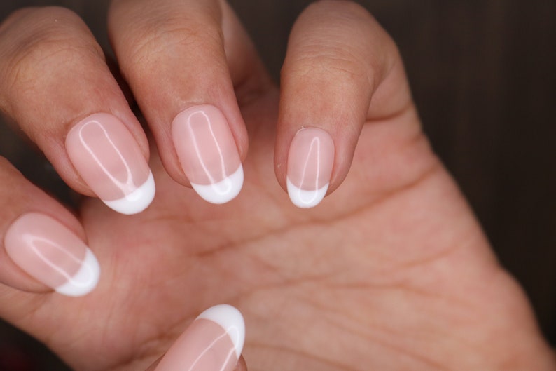 White Nude French Natural Press On Nails Nails False Nails Fake Nails Stick On Nails Short Oval image 1