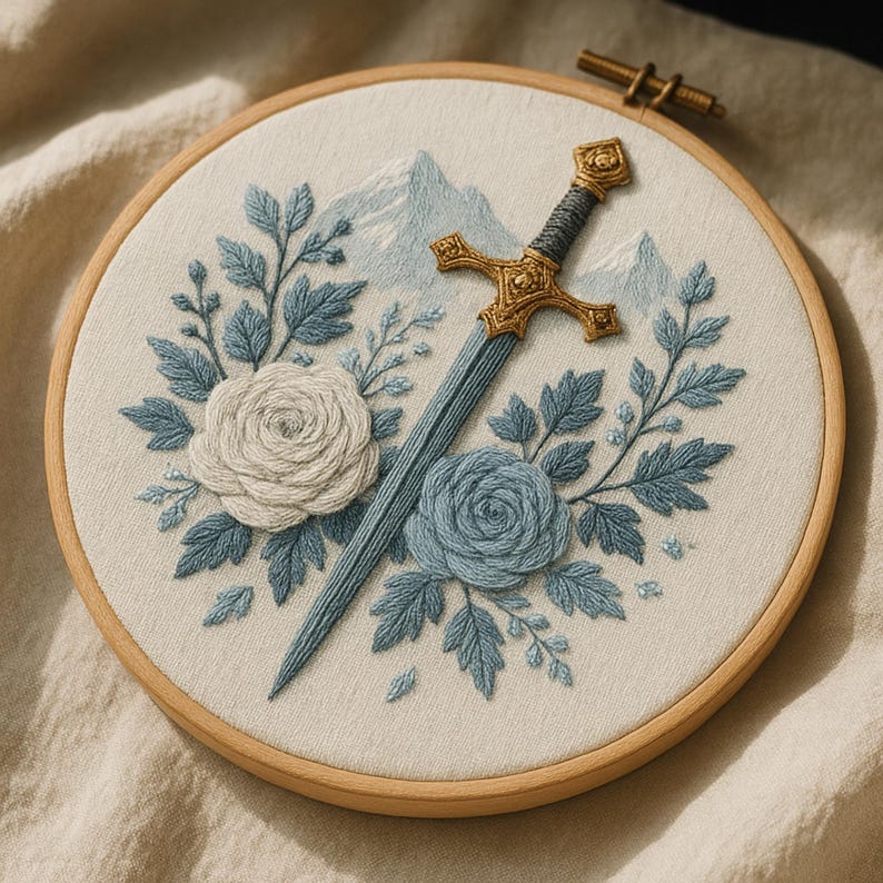 Sword With Roses Printable Winter Sword & Roses Embroidery Pattern: Fantasy Books, Dark Romance ...