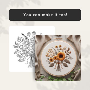 Sunflower Bouquet Embroidery Pattern: Autumn Flowers, Fall Floral Hoop ...