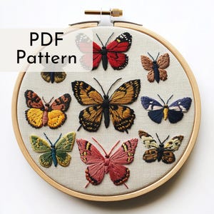 Vintage Butterfly Embroidery Pattern: Nature Wall Art, Retro Insect, Antique Butterflies, 6 Hoop Sizes