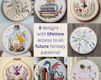 Fantasy Embroidery Bundle: Dragon, Fairy, Magic Collection, Fantasy Book Lover Gift, 6 Hoop Sizes