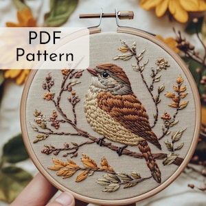 Sparrow Embroidery Pattern: American Tree Sparrow, Bird Wall Art, Nature Design, 6 Hoop Sizes