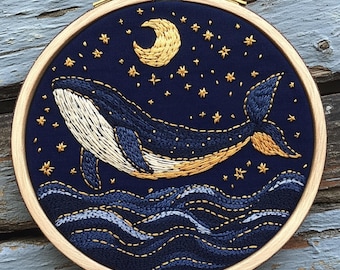 クジラの刺繍パターン：海と星のデザイン、海岸ステッチDIY、6種類の