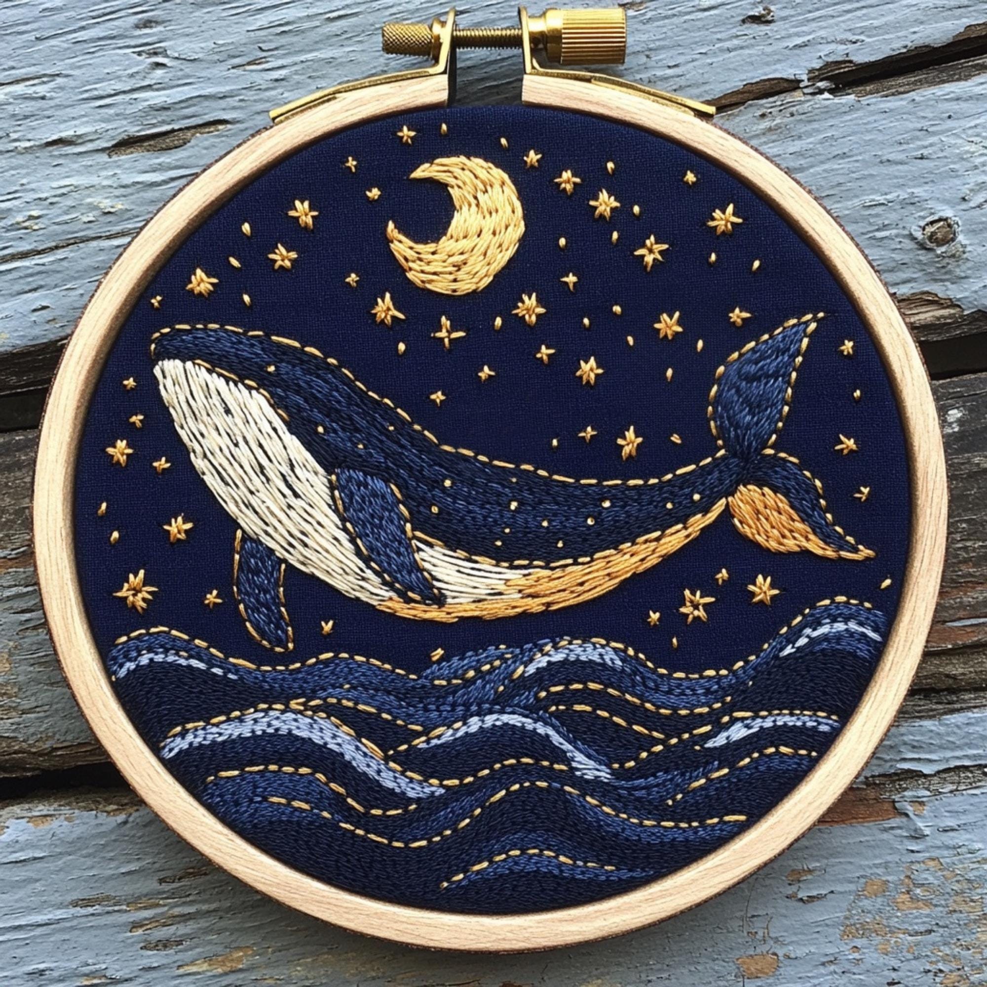 クジラの刺繍パターン：海と星のデザイン、海岸ステッチDIY、6種類の