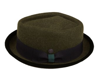 DASMARCA-Jackson-Fern- green wool porkpie hat-winter hat-porkpie hat-two tone porkpie hat