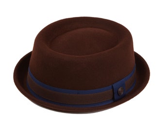 DASMARCA-Leo-Brown-felt porkpie hat-short brim porkpie-rude boy porkpie hat-mod porkpie hat