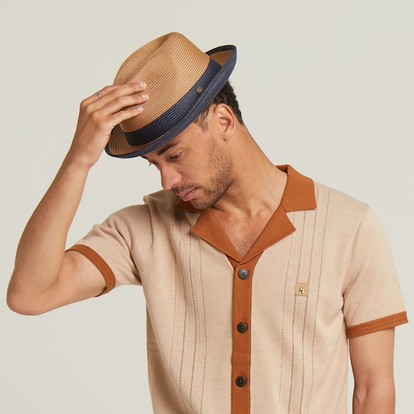 DASMARCA-Florence-Rust-brown summer hat-fedora hat-two tone hat-foldable hat-crushable hat-packable hat-summer hat for men-straw hat for men