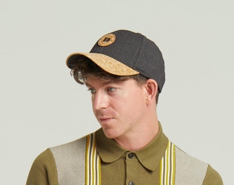 Tyler Navy Herringbone Cotton Summer Baseball Cap With Cork Visor