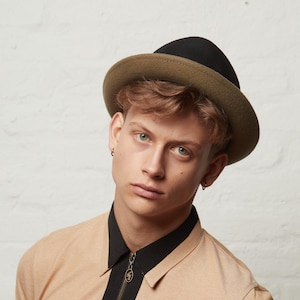 Dasmarca EDWARD winter two tone felt porkpie hat - Black / Khaki