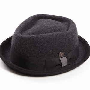 DASMARCA-Jackson-Slate-wool hat-hat for men -gentleman hat-felt hat-dapper hat-formal hat-porkpie hat-grey porkpie hat