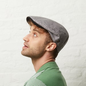 Dasmarca Logan Smoke Grey Linen Fitted Summer Cap With Leather Peak
