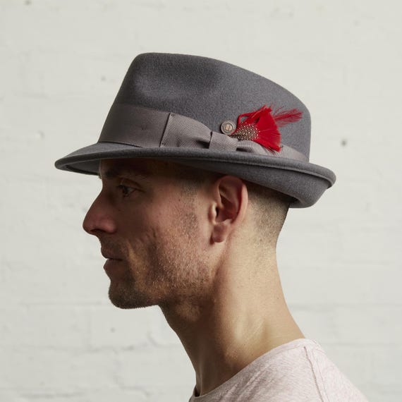 DASMARCA - Darwin - Grey Wool Felt Trilby Hat With Feather  display picture 1