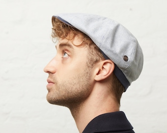 Gorra plana italiana de verano de lino/algodón azul Raggie para hombre