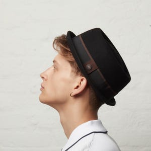 DASMARCA-Leo-Black porkpie hat-stingy brim porkpie hat-short brim porkpie-rude boy porkpie hat-mod style hat