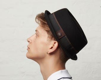 DASMARCA-Leeuw-zwarte porkpie-hoed - gierige rand porkpie hoed - korte rand porkpie - onbeleefde jongen porkpie hoed - mod-stijl hoed