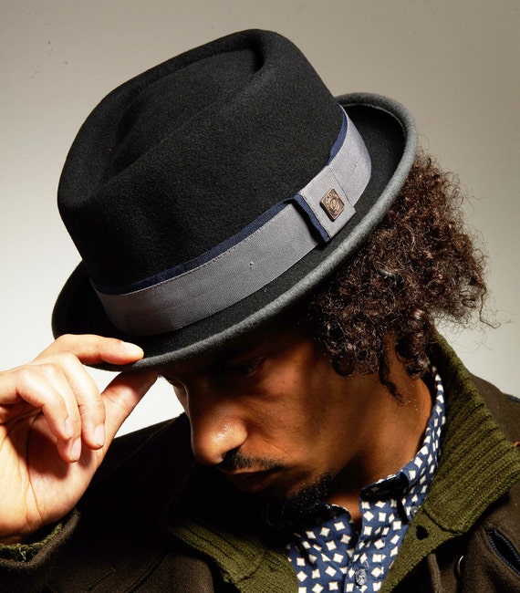 Dasmarca EDWARD Winter Two Tone Felt Porkpie Hat - Black / Grey - Etsy