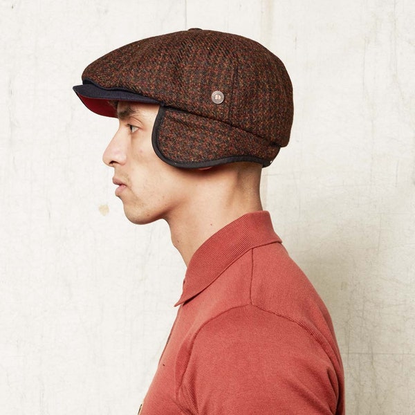 DASMARCA-Aaron-Maroon-harris tweed cap-winter cap-wool cap-cap with earflaps