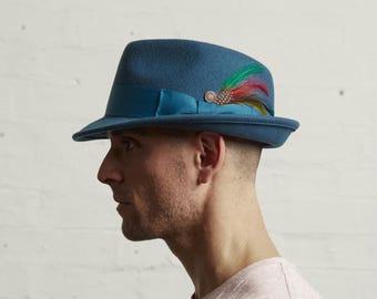 Vintage 1960s–70s Teal Felt Fedora Trilby Hat | IMPORTNA | Wool Felt | Deadstock Vintage 1960s–70s Teal Felt Fedora Trilby Hat | IMPORTNA  main image 4