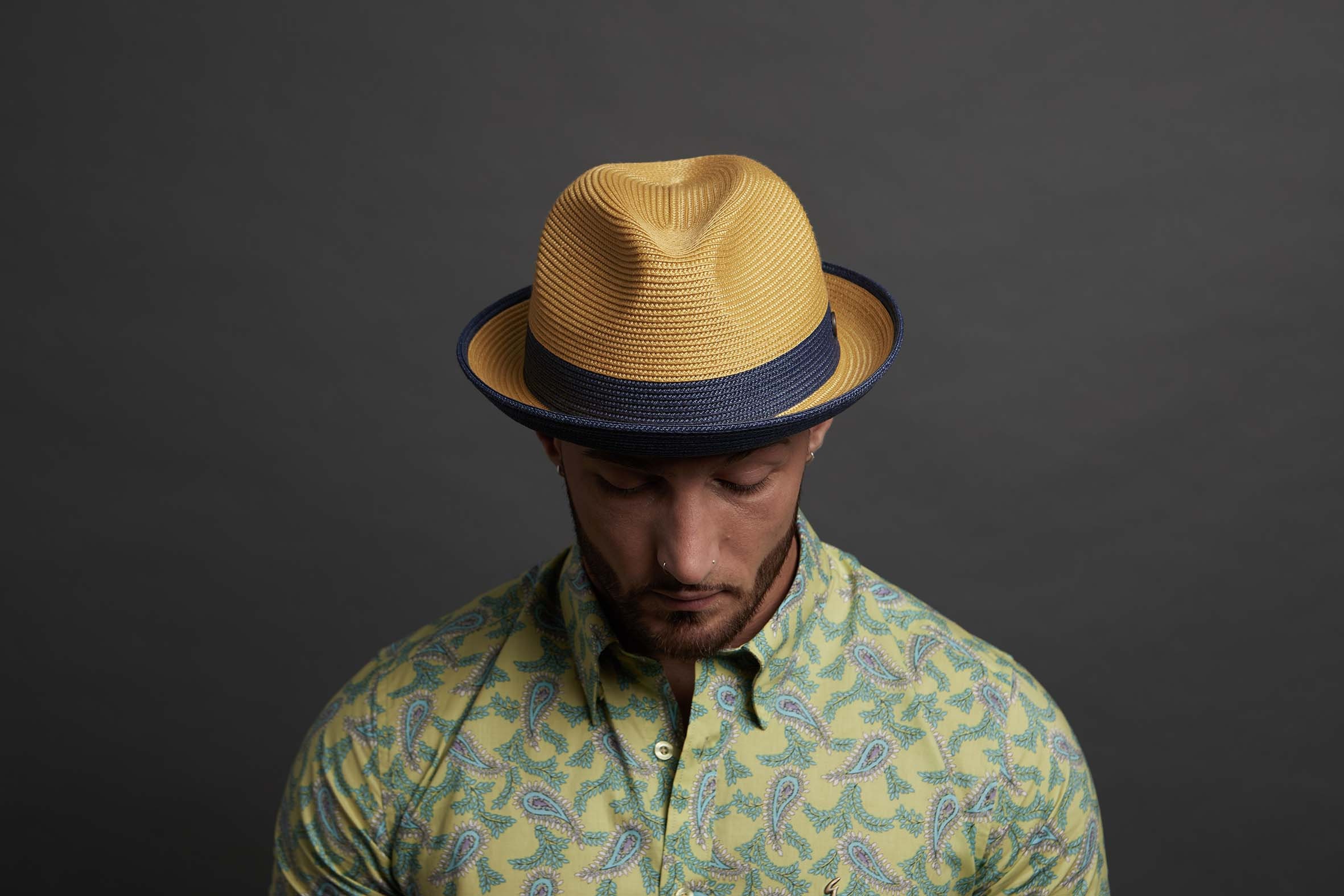 DASMARCA-Firenze-Digione-cappello di paglia giallo-cappello bicolore-cappello fedora-cappello da gentiluomo-cappello estivo