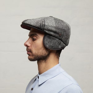 DASMARCA-Aaron-Slate- grey Harris tweed cap-grey cap-harris tweed-cap with earflaps-trapper cap-winter cap