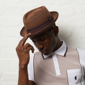 DASMARCA-Durban-Tabac-brown porkpie hat-straw porkpie hat for men-summer hat-beach hat-vintage looking porkpie