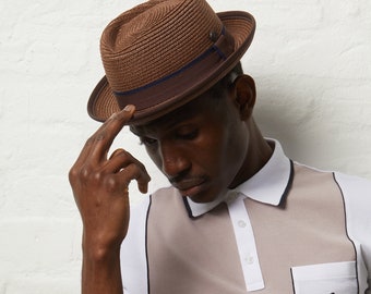 DASMARCA-Durban-Tabac-brown porkpie hat-straw porkpie hat for men-summer hat-beach hat-vintage looking porkpie