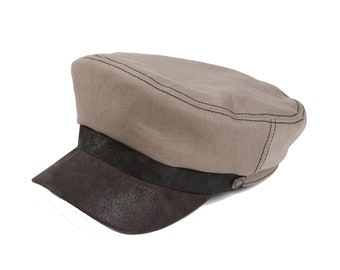 Casquette de marin d'été en lin grise LABoca avec visière en cuir