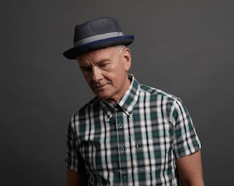 DASMARCA-Andy-Denim-navy blue trilby hat-summer hat-short brim trilby-stingy brim hat-retro fives-vintage vibes