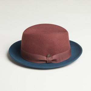 GANGSTAR Brown / Teal Two Tone Wide Brim Soft Felt Fedora Hat