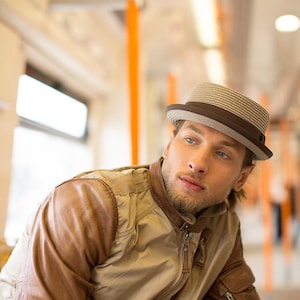 DASMARCA-Rico-Mocha-beige porkpie hat-summer porkpie hat-straw porkpie-retro hat-vintage looking porkpie hat- rude boy porkpie hat-mod style