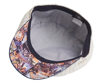 Lloyd Stripe Peaked Summer Italian Linen Bakerboy Newsboy Cap - Ivory