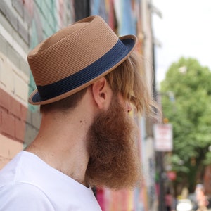 DASMARCA-Bobby-Tan-brown colour porkpie hat-summer porkpie hat-two tone hat-retro porkpie hat for men