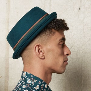 DASMARCA-Leo-Hemlock-teal hat-felt hat-formal hat-porkpie hat-fancy hat-mod porkpie hat-rudeboy hat