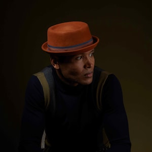 Dasmarca LEO winter short brim felt porkpie hat - Rust