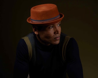 Dasmarca LEO winter short brim felt porkpie hat - Rust