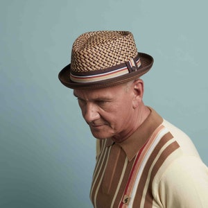 DASMARCA-Max-Brown-short Brim Hat-two tone hat- porkpie hat-straw porkpie hat-vintage looking porkpie hat
