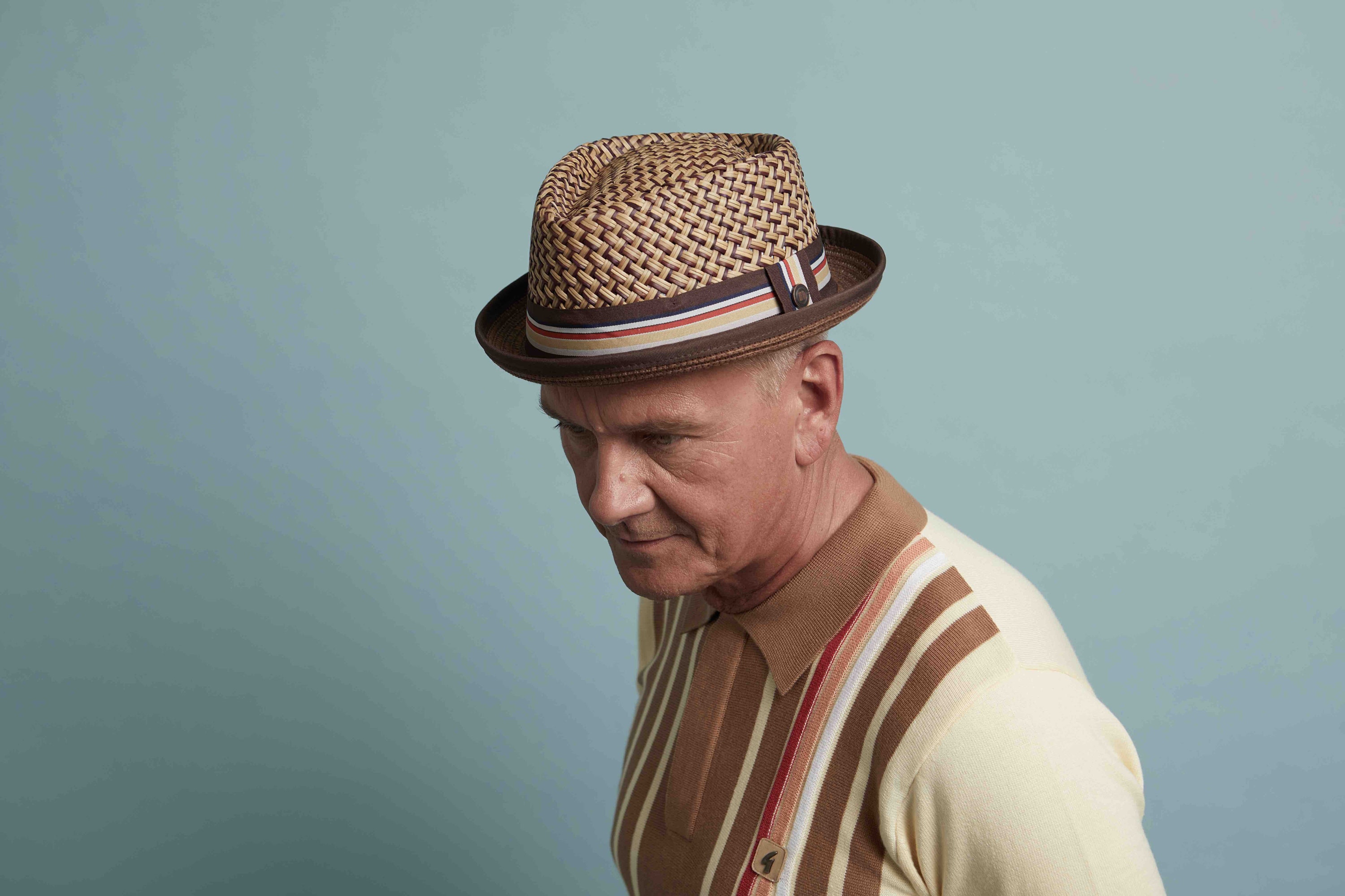 DASMARCA-Max-Brown-short Brim Hat-two tone hat- porkpie hat-straw porkpie hat-vintage looking porkpie hat
