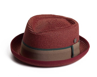 Dasmarca Durban summer diamond crown light weight breathable porkpie hat - Burgundy