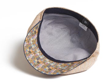 Lloyd Stripe Peaked Summer Italian Linen Bakerboy Newsboy Cap - Beige