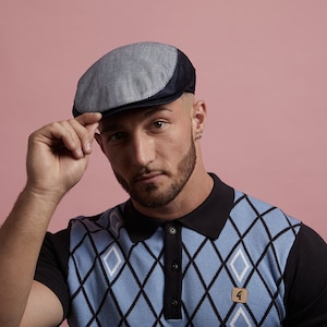 Dasmarca Liam Dark Navy Blue Linen Herringbone Summer Italian Flat Cap For Men