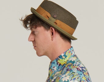 DASMARCA-Rico-Olive-green porkpie hat-summer porkpie hat for men-vintage looking porkpie hat-retro porkpie-rude boy-mod style porkpie