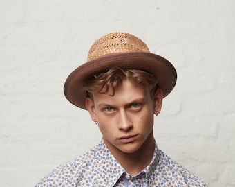 DASMARCA-Ronan-brązowy-słomkowy kapelusz fedora-letni kapelusz słomkowy-słomkowy fedora-kapelusz przeciwsłoneczny-kapelusz letni