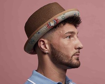 Dasmarca Tommy Spice Brown Appliqué Under Brim Summer Porkpie Hat